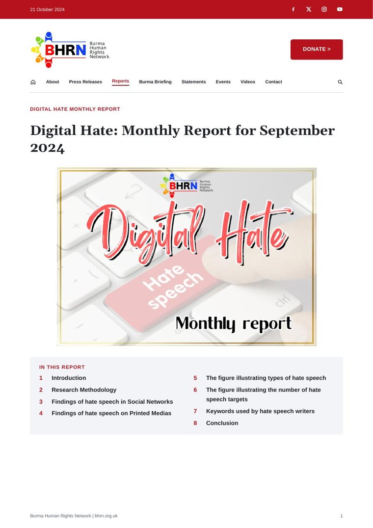 September 2024 - Digital Hate Monthly Report (English/မြန်မာ)