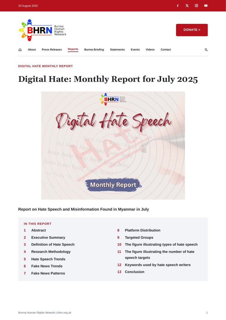 July 2025 - Digital Hate Monthly Report (English/မြန်မာ)