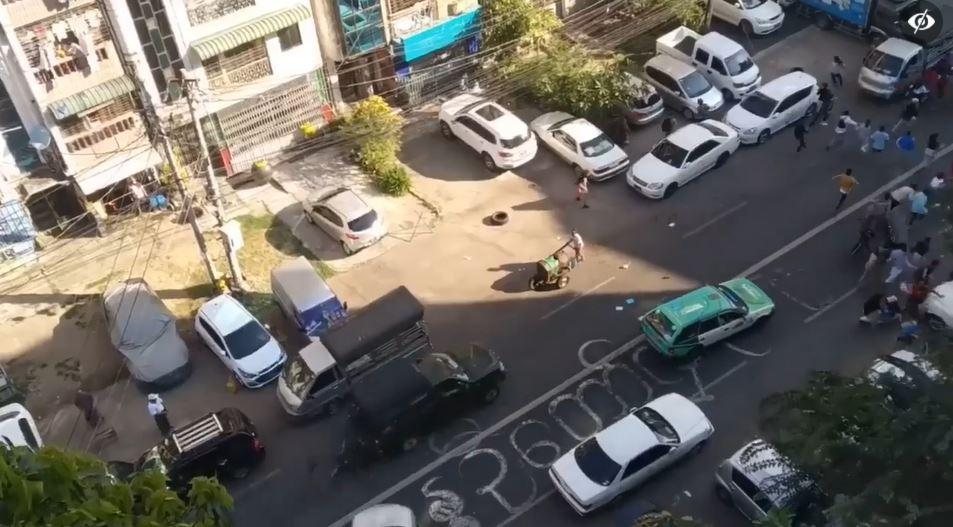 5 Dec, 2021 - A military car was rammed into protester at Panpin Gyi Street, Kyi Myindaing Township, Yangon. Photo: CJ