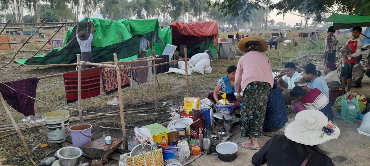 Jan 8, 2022 – Displaced villagers at Net Myaung village in Kalay Township, Sagaing Region. Photo: NMYF